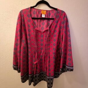 Ruby Rd. Pink and Navy Diamond Pattern Blouse